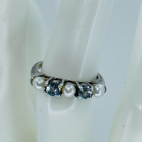 Pearl and Spinel Sterling Silver ring Size 6 - Picture 7 of 9